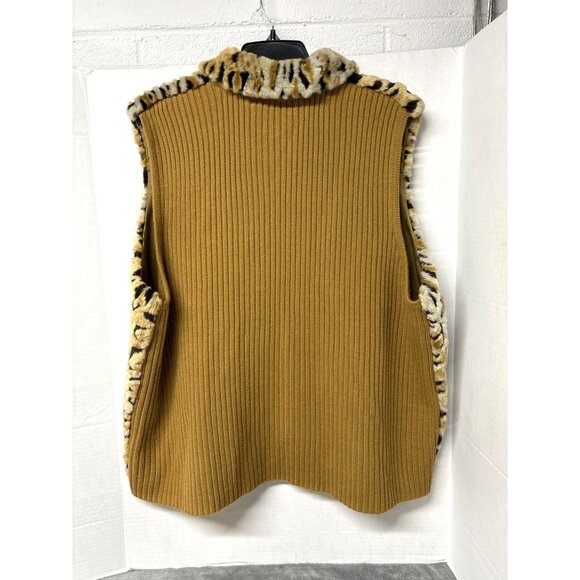 Mercer Street Studio Womens 3X Faux Fur Ribbed Knit Vest Leopard Print Classy - Picture 2 of 8